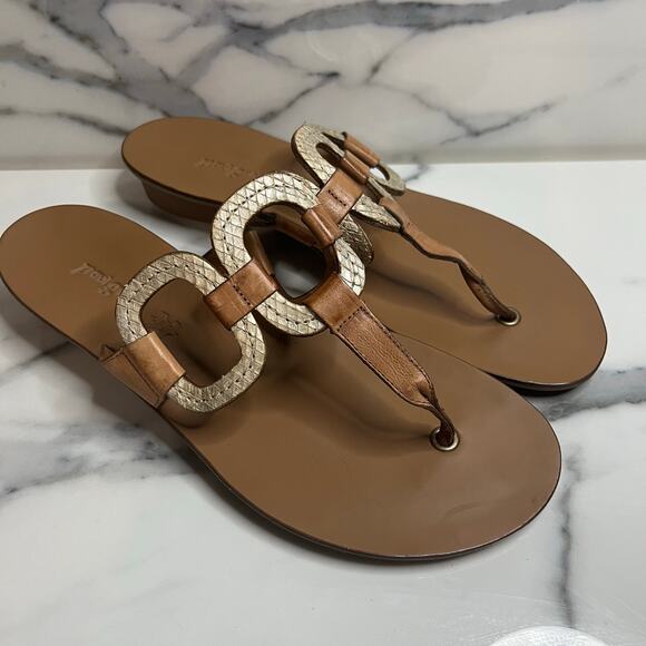 Paul Green Women's Brown Leather Neutral Thong Flip Flop Sandals UK 8 US 10.5 - Picture 1 of 5